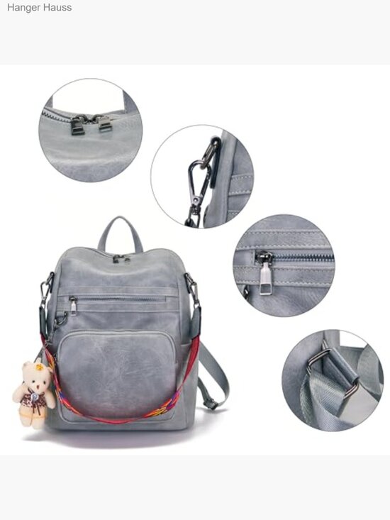 PU Leather Convertible Backpack Purse Travel Shoulder Bag with Bear Charm